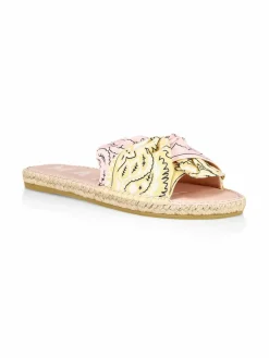 Manebí Bow Bandana-Print Canvas Espadrille Slides