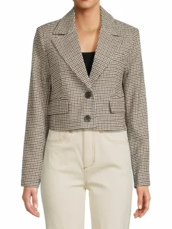 Women Avec Les Filles Boxy Houndstooth Cropped Blazer