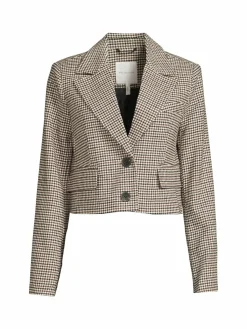Women Avec Les Filles Boxy Houndstooth Cropped Blazer