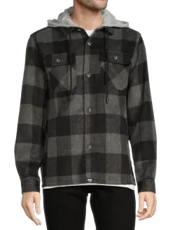 Crooks & Castles Coats & Jackets|Brushed Flannel Hoodie Shirt Jacket Black