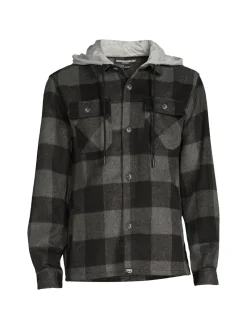 Crooks & Castles Coats & Jackets|Brushed Flannel Hoodie Shirt Jacket Black