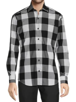 Bertigo Casual Button-Down Shirts|Buffalo Check Shirt Black White