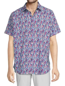 Robert Graham Linen|Butcher Classic Fit Linen Blend Button Down Shirt Purple Multi