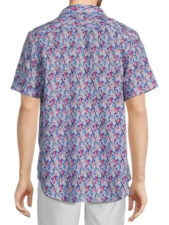 Robert Graham Linen|Butcher Classic Fit Linen Blend Button Down Shirt Purple Multi