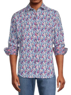 Robert Graham Linen|Butcher Linen Blend Sport Shirt Blue Multi