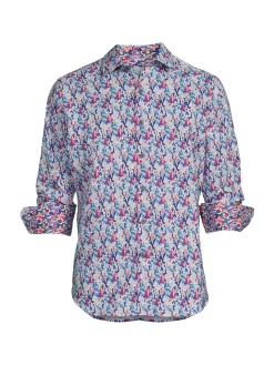 Robert Graham Linen|Butcher Linen Blend Sport Shirt Blue Multi