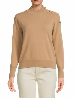 Women Bruno Magli Button Cashmere Crewneck Sweater