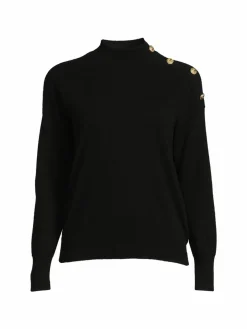 Women Bruno Magli Button Cashmere Crewneck Sweater
