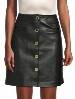 Women Karl Lagerfeld Paris Button Front Faux Leather Mini Skirt