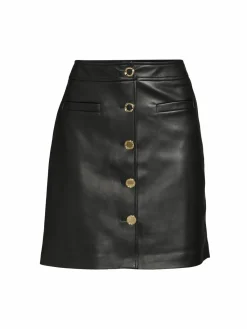 Women Karl Lagerfeld Paris Button Front Faux Leather Mini Skirt