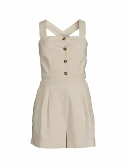 Women Saks Fifth Avenue Button Front Linen Blend Romper