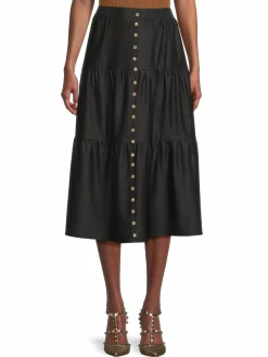 Women YAL New York Button Front Tiered Midi Skirt