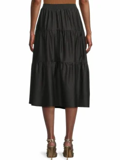 Women YAL New York Button Front Tiered Midi Skirt