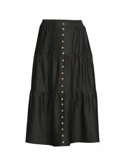 Women YAL New York Button Front Tiered Midi Skirt