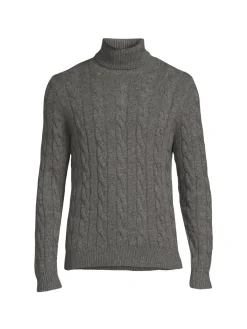 Malo Sweaters|Cable Knit Cashmere Blend Turtleneck Sweater Grey