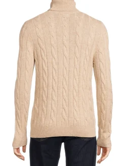 Malo Sweaters|Cable Knit Cashmere Blend Turtleneck Sweater Beige
