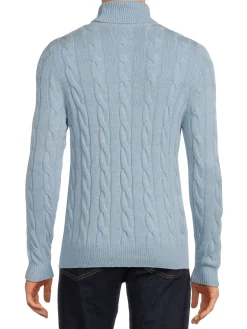 Malo Cashmere|Cable Knit Cashmere Blend Turtleneck Sweater Ice Blue