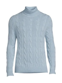 Malo Cashmere|Cable Knit Cashmere Blend Turtleneck Sweater Ice Blue