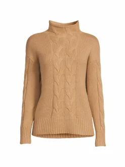 Women Saks Fifth Avenue Cable Knit Funnelneck Cashmere Sweater