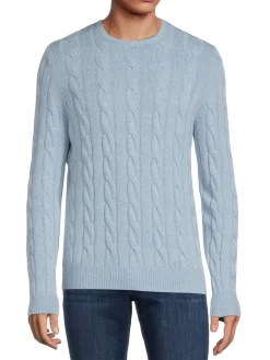 Malo Sweaters|Cable Knit Wool & Cashmere Sweater Ice Blue