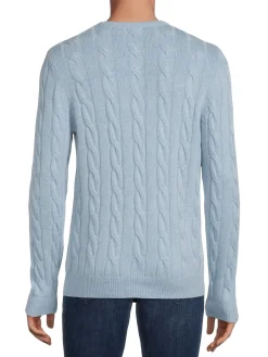 Malo Sweaters|Cable Knit Wool & Cashmere Sweater Ice Blue