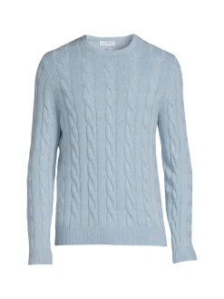 Malo Sweaters|Cable Knit Wool & Cashmere Sweater Ice Blue