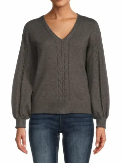 Women Ellen Tracy Cableknit V Neck Sweater
