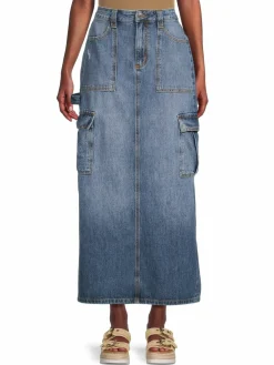 Women Etienne Marcel Carpenter Denim Cargo Maxi Skirt