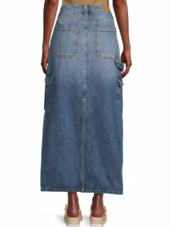 Women Etienne Marcel Carpenter Denim Cargo Maxi Skirt