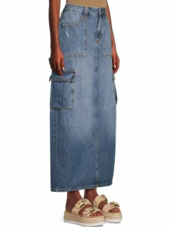 Women Etienne Marcel Carpenter Denim Cargo Maxi Skirt