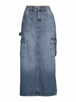 Women Etienne Marcel Carpenter Denim Cargo Maxi Skirt