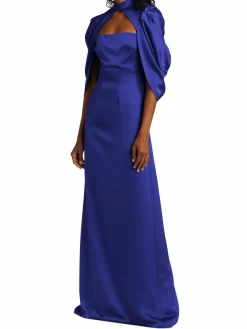 Women Theia Carrie Satin Cape-Sleeve Gown