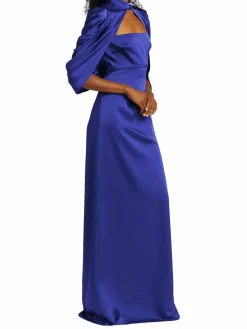 Women Theia Carrie Satin Cape-Sleeve Gown