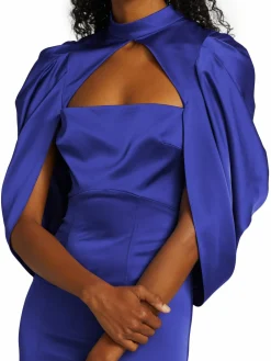 Women Theia Carrie Satin Cape-Sleeve Gown