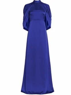 Women Theia Carrie Satin Cape-Sleeve Gown