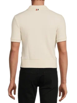 Thom Browne Cashmere|Cashmere Cropped Polo Sweater Cream White