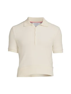 Thom Browne Cashmere|Cashmere Cropped Polo Sweater Cream White