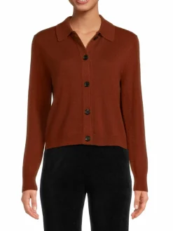 Women Saks Fifth Avenue Cashmere Polo Cardigan