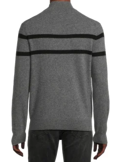 Saks Fifth Avenue Sweaters|Cashmere Stripe Quarter Zip Sweater Stone Grey