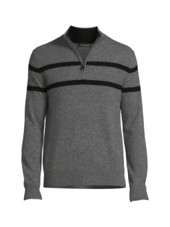 Saks Fifth Avenue Sweaters|Cashmere Stripe Quarter Zip Sweater Stone Grey
