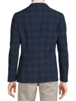 BOSS Blazers & Sportcoats|C-Hanry-224 Slim Fit Plaid Virgin Wool Blend Sportcoat Navy