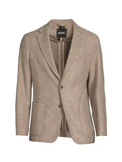 BOSS Blazers & Sportcoats|C-Hanry-J-224 Slim Fit Textured Virgin Wool Blend Sportcoat Beige