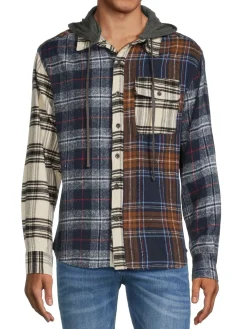 HEDGE Casual Button-Down Shirts|Checked Hooded Shirt Multi