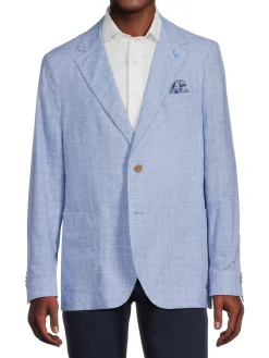 TailorByrd Blazers & Sportcoats|Checked Linen Blend Sportcoat Blue