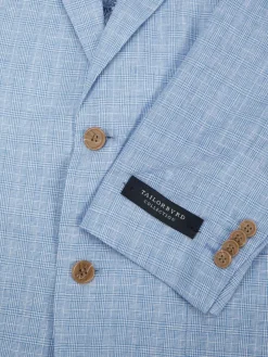 TailorByrd Blazers & Sportcoats|Checked Linen Blend Sportcoat Blue