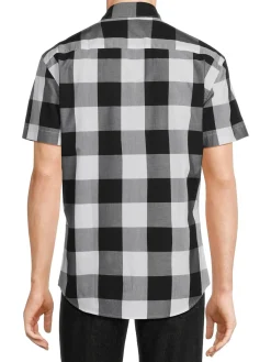 Bertigo Casual Button-Down Shirts|Checked Short Sleeve Button Down Shirt Black