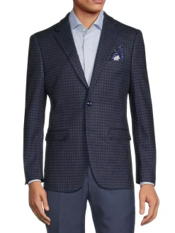 Soul of London Blazers & Sportcoats|Checked Single Breasted Blazer Royal Blue