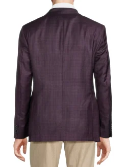 Saks Fifth Avenue Blazers & Sportcoats|Checked Wool & Silk Modern Fit Blazer Burgundy