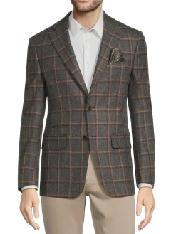 Tallia Blazers & Sportcoats|Checked Wool Blend Blazer Grey Tan