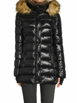 Women S13 Chelsea Faux Fur Glossy Puffer Jacket